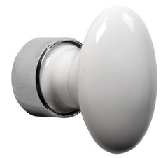 Meubelknop ovaal porselein 42mm wit/glans nikkel